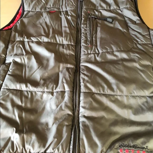 Eddie Bauer Men’s Ebtek Primaloft Charcoal Grey & Red Quilted Vest sz Tall Lg - Picture 4 of 15